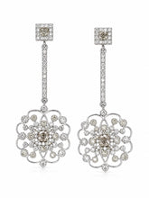 Load image into Gallery viewer, 14K White Gold Filigree Diamond Earrings