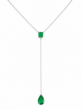 Load image into Gallery viewer, 14K White Gold Emerald Lariat Necklace