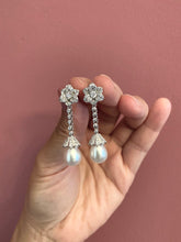 Load image into Gallery viewer, Sterling Silver Pearl & Zirconia Drop Earrings