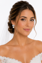 Load image into Gallery viewer, Pavé & Baguette Zirconia Bow Pearl Earrings