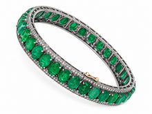 Load image into Gallery viewer, Oval Emerald & Pavé Diamond Statement Bracelet