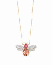 Load image into Gallery viewer, 14K Gold Pink Tourmaline & Diamond Bee Necklace