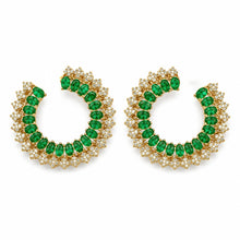 Load image into Gallery viewer, Emerald & Diamond Open-Hoop Earrings