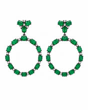 Load image into Gallery viewer, Emerald Hoop Earrings in Oxidized Sterling Silver