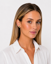 Load image into Gallery viewer, Small Emerald & Pavé Diamond Stud Earrings