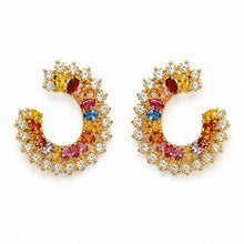 Load image into Gallery viewer, Multicolor Sapphire & Tourmaline Open-Hoop Earrings