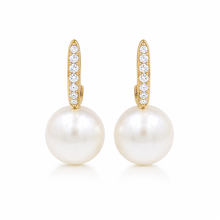 Load image into Gallery viewer, Line of Zirconia & Natural White Pearl Earrings