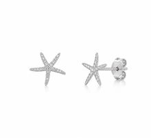 Load image into Gallery viewer, 14K White Gold Pavé Diamond Starfish Stud Earrings