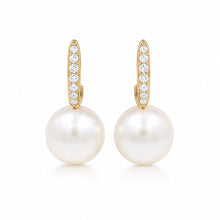 Load image into Gallery viewer, Line of Zirconia & Natural White Pearl Earrings