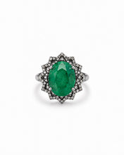 Load image into Gallery viewer, Oval Emerald Sunburst & Pavé Diamond Ring