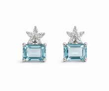 Load image into Gallery viewer, Aquamarine & CZ Flower Stud Earrings