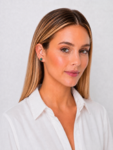 Load image into Gallery viewer, Small Emerald & Pavé Diamond Stud Earrings