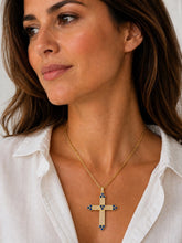 Load image into Gallery viewer, Sapphire & Pavé Diamond Cross Necklace