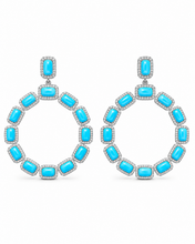 Load image into Gallery viewer, Princess Turquoise & Pavé Diamond Hoop Earrings