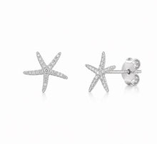 Load image into Gallery viewer, 14K White Gold Pavé Diamond Starfish Stud Earrings