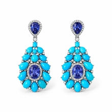 Load image into Gallery viewer, Turquoise, Tanzanite & Diamond Teardrop Earrings