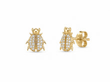 Load image into Gallery viewer, 14K Yellow Gold Pavé Diamond Beetle Stud Earrings