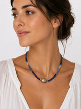 Load image into Gallery viewer, Multishade Blue Sapphire & Tahitian Pearl Necklace