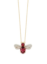 Load image into Gallery viewer, 14K Gold Garnet & Diamond Bee Necklace