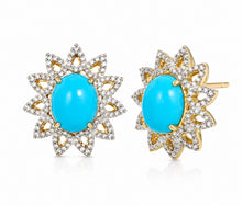 Load image into Gallery viewer, Turquoise & Diamond Stud Earrings
