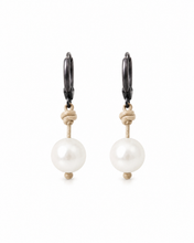 Load image into Gallery viewer, Pearl & Leather Drop Earrings