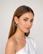 Load image into Gallery viewer, Aquamarine & Diamond Open-Hoop Earrings