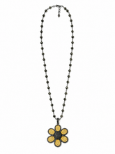 Load image into Gallery viewer, Two-Tone Flower Pendant on Pyrite Necklace