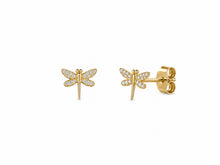 Load image into Gallery viewer, 14K Yellow Gold Pavé Diamond Dragonfly Stud Earrings