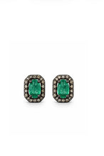 Load image into Gallery viewer, Small Emerald & Pavé Diamond Stud Earrings