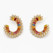 Load image into Gallery viewer, Multicolor Sapphire & Tourmaline Open-Hoop Earrings