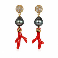 Load image into Gallery viewer, Tahitian Pearl & Natural Coral Drop Earrings