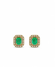 Load image into Gallery viewer, Small Emerald & Pavé Diamond Stud Earrings