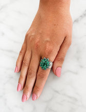 Load image into Gallery viewer, Emerald & Pavé Diamond Flower Ring