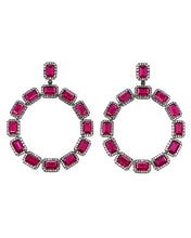 Load image into Gallery viewer, Ruby & Pavé Diamond Hoop Earrings