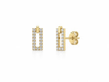 Load image into Gallery viewer, 14K Yellow Gold Pavé Diamond Open Rectangle Stud Earrings