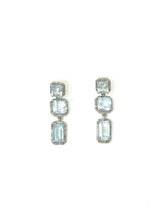 Load image into Gallery viewer, Aquamarine & Pave Diamond Triple Drop Earrings