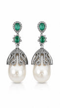 Load image into Gallery viewer, Emerald, Diamond & Baroque Pearl Earrings