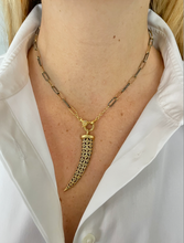 Load image into Gallery viewer, 14K Gold-Plated Pavé Diamond Tusk Necklace