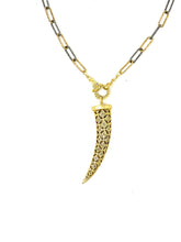 Load image into Gallery viewer, 14K Gold-Plated Pavé Diamond Tusk Necklace