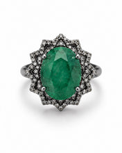 Load image into Gallery viewer, Oval Emerald Sunburst &amp; Pavé Diamond Ring
