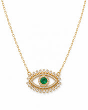 Load image into Gallery viewer, 14K Gold Emerald &amp; Diamond Evil Eye Necklace
