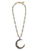 Load image into Gallery viewer, Two-Tone Crescent Moon and Stars Pendant Necklace
