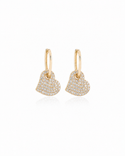 Load image into Gallery viewer, 14K Gold Hoop Earrings with Pavé Diamond Heart Charms
