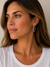 Load image into Gallery viewer, Silver Pavé Zirconia Hoops
