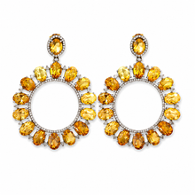 Load image into Gallery viewer, Multi-Shade Citrine &amp; Diamond Hoop Earrings
