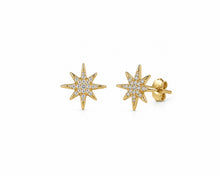Load image into Gallery viewer, 14K Yellow Gold Pavé Diamond Starburst Stud Earrings
