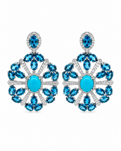 Load image into Gallery viewer, Blue Topaz, Turquoise and Diamond Earrings
