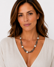 Load image into Gallery viewer, Oxidized Silver &amp; White Pearl Signature Necklace
