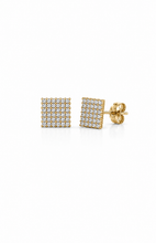 Load image into Gallery viewer, 14K Yellow Gold Pavé Diamond Square Stud Earrings
