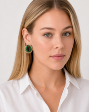 Load image into Gallery viewer, Emerald &amp; Diamond Open-Hoop Earrings
